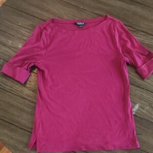 Women's Lauren Ralph Lauren Magenta 3/4 Sleeve Crew Neck Top